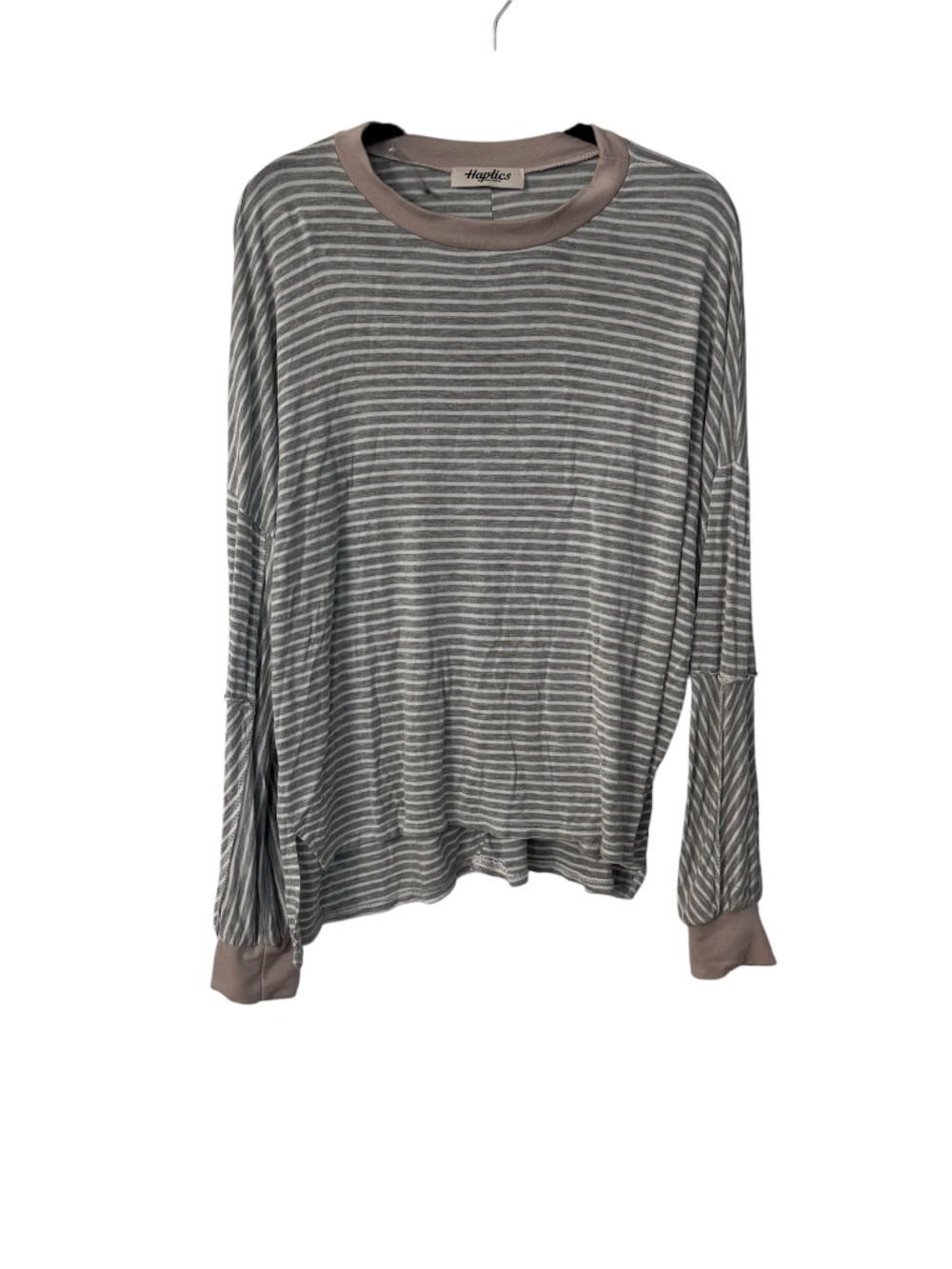 Haptics by Holly Harper Women's Tan Gray & White Stripe Long Sleeve Top Sz M GUG